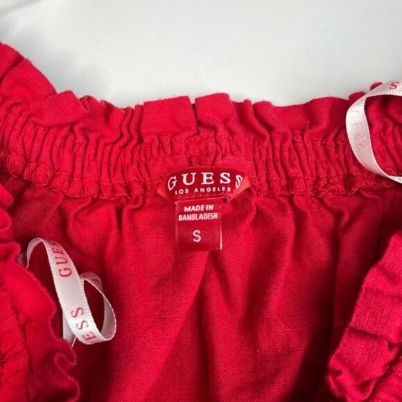 GUESS Off The Shoulder Linen Blend Top Sz Small Red - Picture 8 of 10